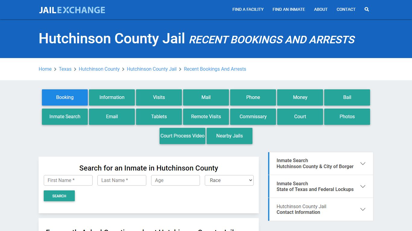 Hutchinson County Jail Recent Bookings And Arrests - Jail Exchange